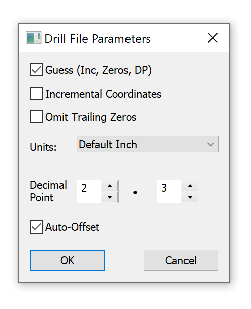 Drill file format pop-up dialog